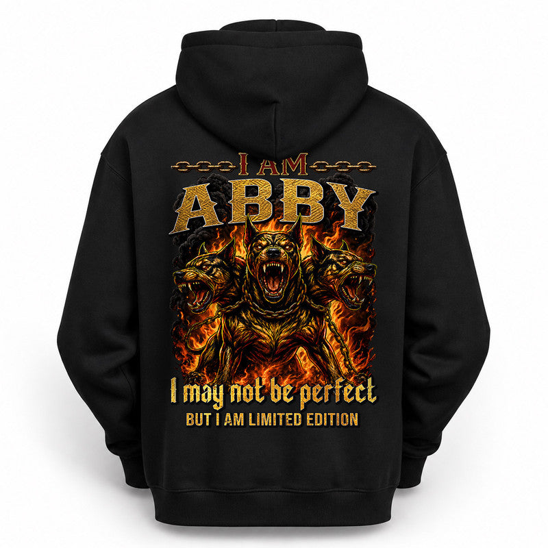 ABBY MP88-F2-168–Personalized Bold Quote Apparel “I Am NAME I May Not Be Perfect But I Am Limited Edition