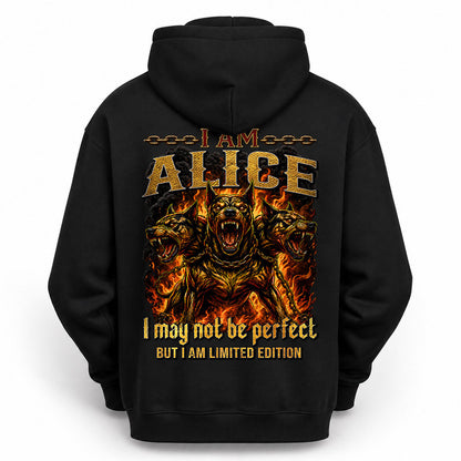 ALICE MP88-F2-168–Personalized Bold Quote Apparel “I Am NAME I May Not Be Perfect But I Am Limited Edition