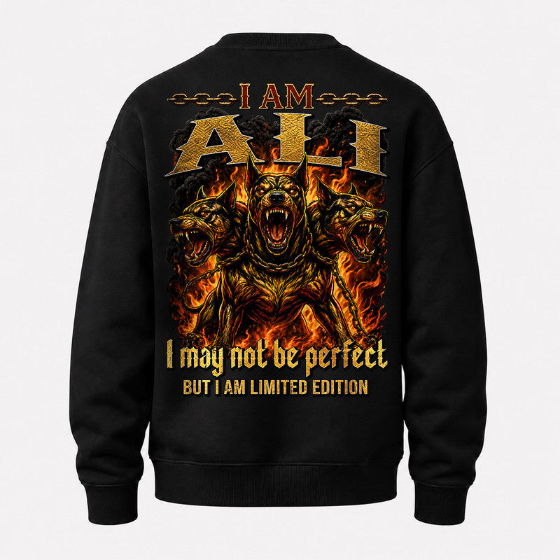 ALI MP88-F2-168–Personalized Bold Quote Apparel “I Am NAME I May Not Be Perfect But I Am Limited Edition