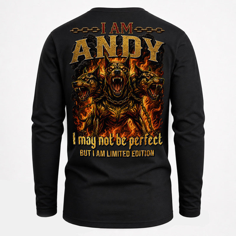 ANDY MP88-F2-168–Personalized Bold Quote Apparel “I Am NAME I May Not Be Perfect But I Am Limited Edition
