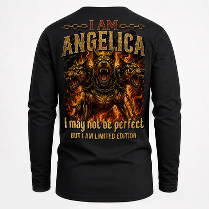 ANGELICA MP88-F2-168–Personalized Bold Quote Apparel “I Am NAME I May Not Be Perfect But I Am Limited Edition