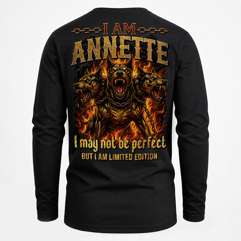 ANNETTE MP88-F2-168–Personalized Bold Quote Apparel “I Am NAME I May Not Be Perfect But I Am Limited Edition