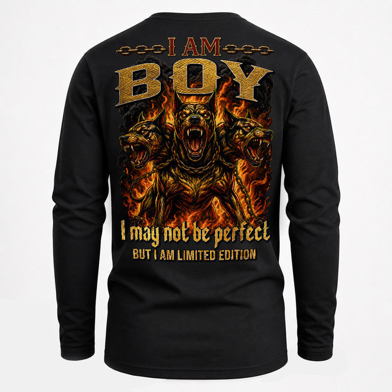 BOY MP88-F2-168–Personalized Bold Quote Apparel “I Am NAME I May Not Be Perfect But I Am Limited Edition