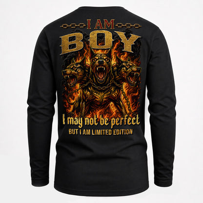 BOY MP88-F2-168–Personalized Bold Quote Apparel “I Am NAME I May Not Be Perfect But I Am Limited Edition