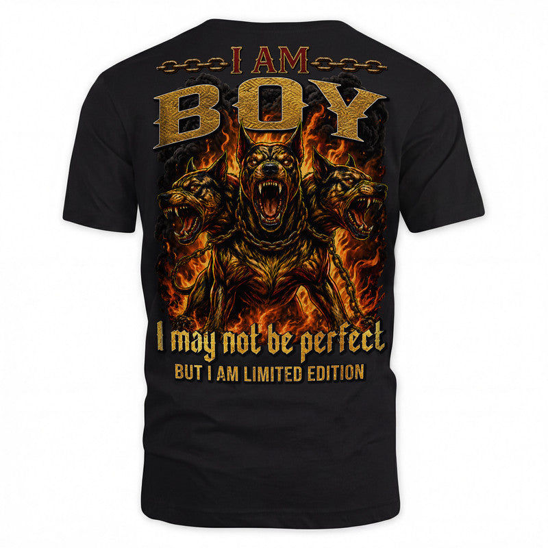BOY MP88-F2-168–Personalized Bold Quote Apparel “I Am NAME I May Not Be Perfect But I Am Limited Edition