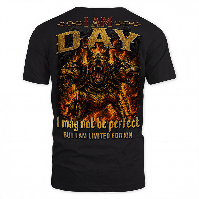 DAY MP88-F2-168–Personalized Bold Quote Apparel “I Am NAME I May Not Be Perfect But I Am Limited Edition
