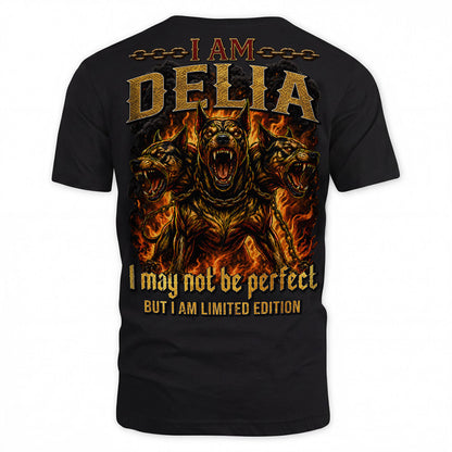 DELIA MP88-F2-168–Personalized Bold Quote Apparel “I Am NAME I May Not Be Perfect But I Am Limited Edition