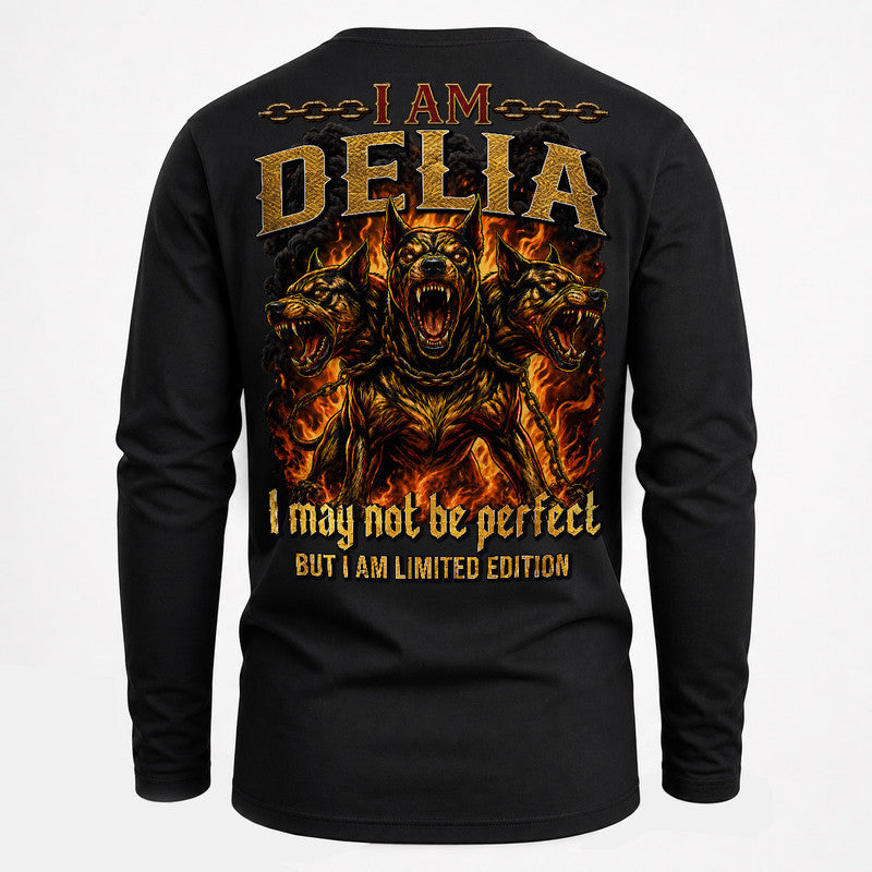 DELIA MP88-F2-168–Personalized Bold Quote Apparel “I Am NAME I May Not Be Perfect But I Am Limited Edition
