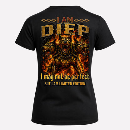 DIEP MP88-F2-168–Personalized Bold Quote Apparel “I Am NAME I May Not Be Perfect But I Am Limited Edition