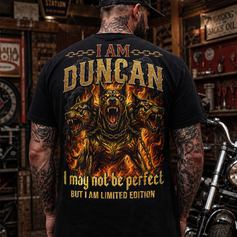 DUNCAN MP88-F2-168–Personalized Bold Quote Apparel “I Am NAME I May Not Be Perfect But I Am Limited Edition