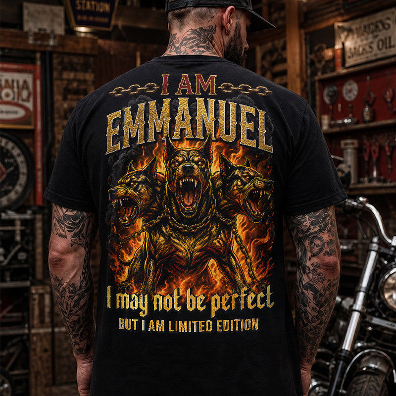 EMMANUEL MP88-F2-168–Personalized Bold Quote Apparel “I Am NAME I May Not Be Perfect But I Am Limited Edition