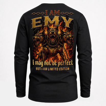 EMY MP88-F2-168–Personalized Bold Quote Apparel “I Am NAME I May Not Be Perfect But I Am Limited Edition