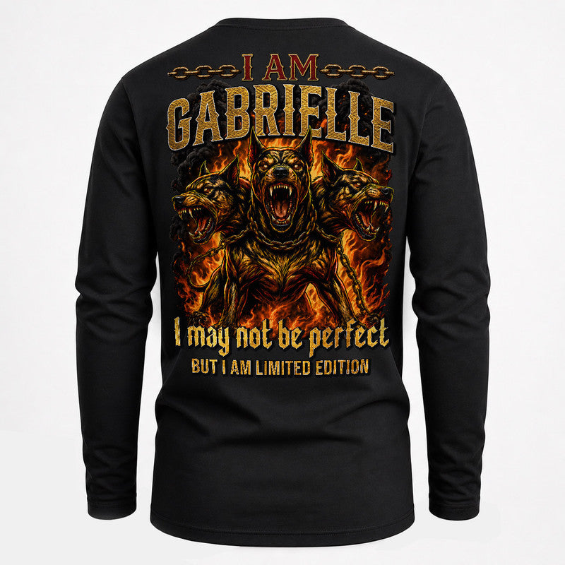 GABRIELLE MP88-F2-168–Personalized Bold Quote Apparel “I Am NAME I May Not Be Perfect But I Am Limited Edition