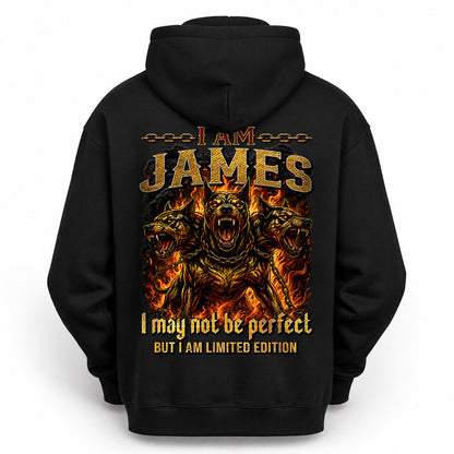 JAMES MP88-F2-168–Personalized Bold Quote Apparel “I Am NAME I May Not Be Perfect But I Am Limited Edition