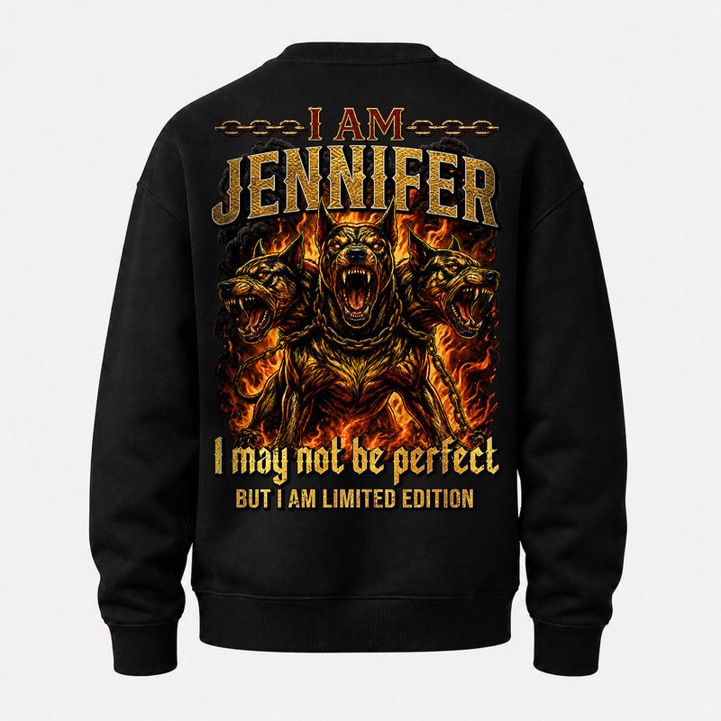 JENNIFER MP88-F2-168–Personalized Bold Quote Apparel “I Am NAME I May Not Be Perfect But I Am Limited Edition