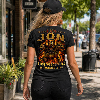 JON MP88-F2-168–Personalized Bold Quote Apparel “I Am NAME I May Not Be Perfect But I Am Limited Edition