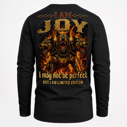 JOY MP88-F2-168–Personalized Bold Quote Apparel “I Am NAME I May Not Be Perfect But I Am Limited Edition