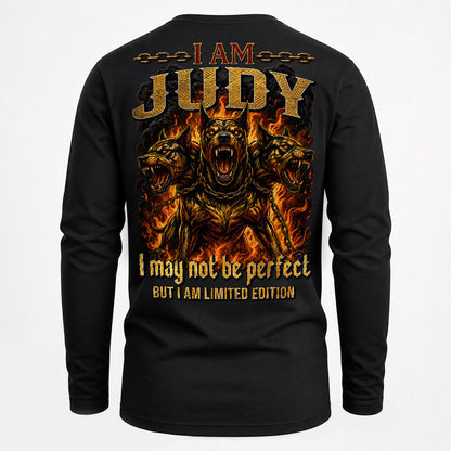 JUDY MP88-F2-168–Personalized Bold Quote Apparel “I Am NAME I May Not Be Perfect But I Am Limited Edition