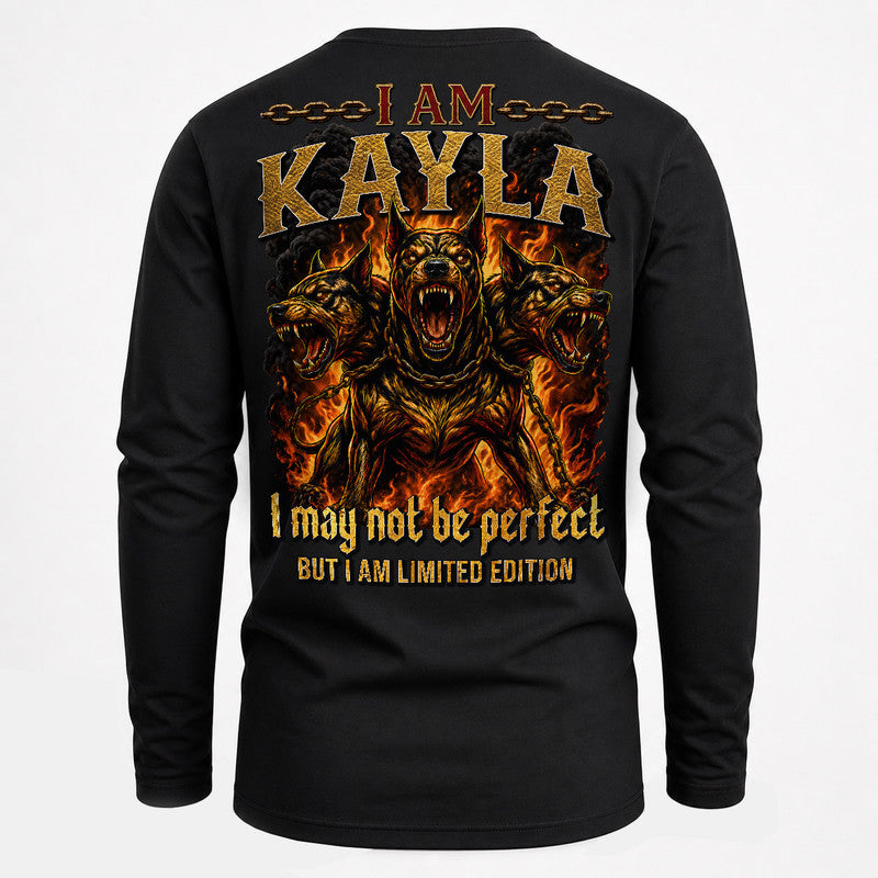 KAYLA MP88-F2-168–Personalized Bold Quote Apparel “I Am NAME I May Not Be Perfect But I Am Limited Edition