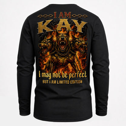 KAY MP88-F2-168–Personalized Bold Quote Apparel “I Am NAME I May Not Be Perfect But I Am Limited Edition