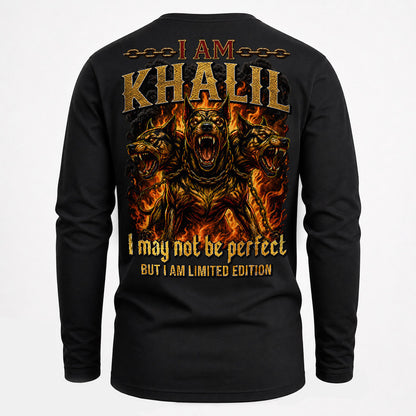 KHALIL MP88-F2-168–Personalized Bold Quote Apparel “I Am NAME I May Not Be Perfect But I Am Limited Edition