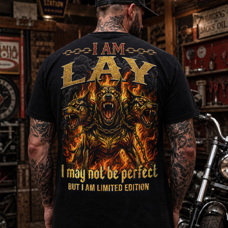 LAY MP88-F2-168–Personalized Bold Quote Apparel “I Am NAME I May Not Be Perfect But I Am Limited Edition