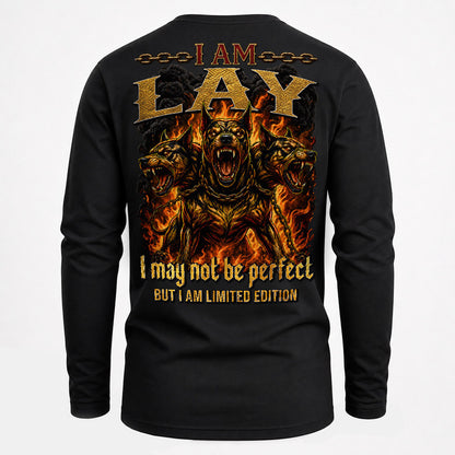 LAY MP88-F2-168–Personalized Bold Quote Apparel “I Am NAME I May Not Be Perfect But I Am Limited Edition