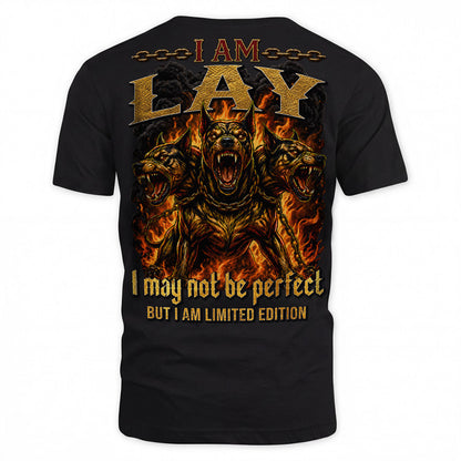 LAY MP88-F2-168–Personalized Bold Quote Apparel “I Am NAME I May Not Be Perfect But I Am Limited Edition
