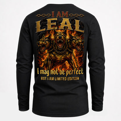 LEAL MP88-F2-168–Personalized Bold Quote Apparel “I Am NAME I May Not Be Perfect But I Am Limited Edition
