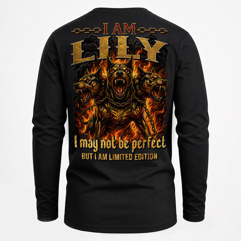 LILY MP88-F2-168–Personalized Bold Quote Apparel “I Am NAME I May Not Be Perfect But I Am Limited Edition