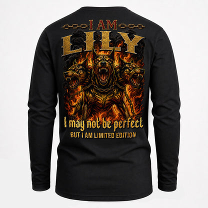 LILY MP88-F2-168–Personalized Bold Quote Apparel “I Am NAME I May Not Be Perfect But I Am Limited Edition