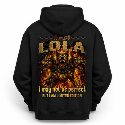 LOLA MP88-F2-168–Personalized Bold Quote Apparel “I Am NAME I May Not Be Perfect But I Am Limited Edition
