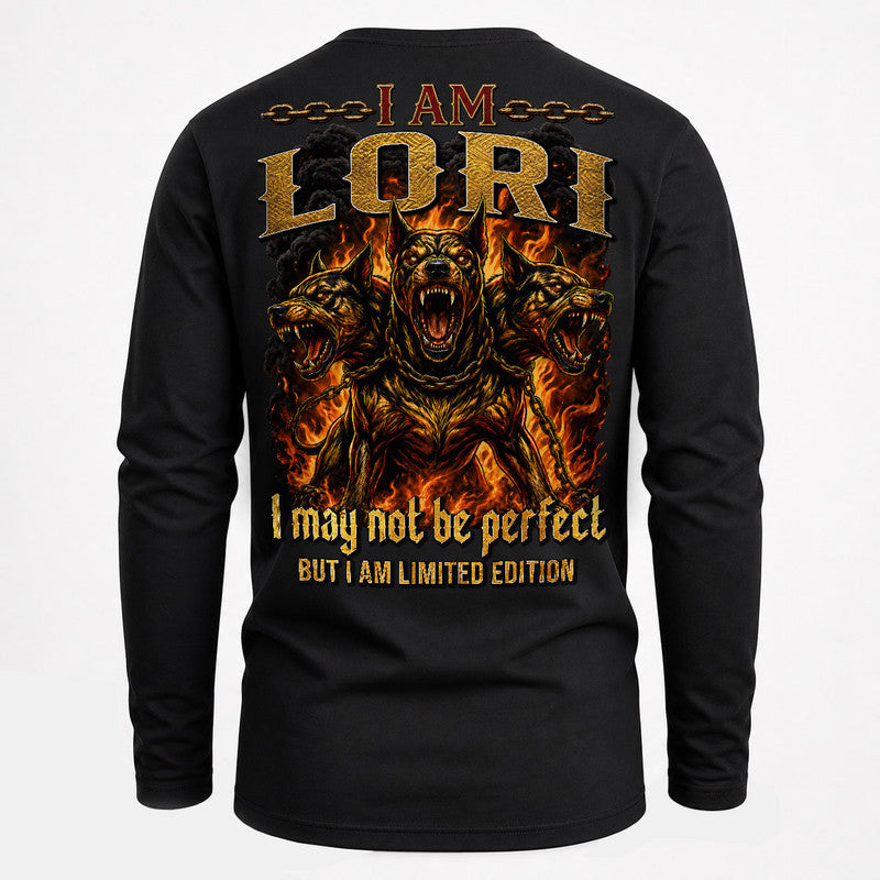 LORI MP88-F2-168–Personalized Bold Quote Apparel “I Am NAME I May Not Be Perfect But I Am Limited Edition