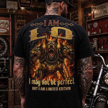 LO MP88-F2-168–Personalized Bold Quote Apparel “I Am NAME I May Not Be Perfect But I Am Limited Edition