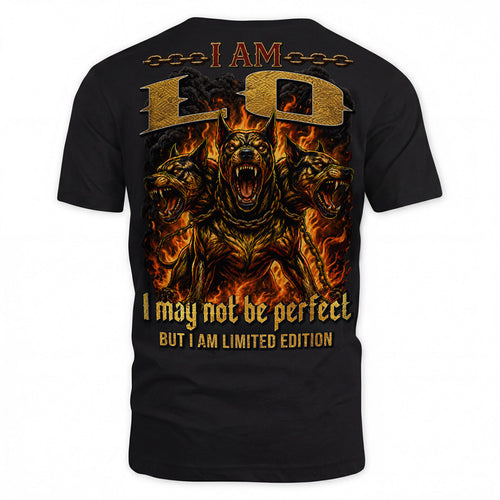 LO MP88-F2-168–Personalized Bold Quote Apparel “I Am NAME I May Not Be Perfect But I Am Limited Edition