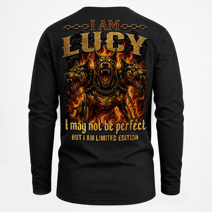 LUCY MP88-F2-168–Personalized Bold Quote Apparel “I Am NAME I May Not Be Perfect But I Am Limited Edition