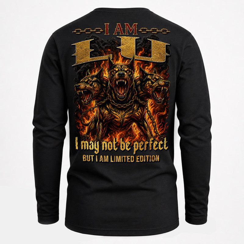 LU MP88-F2-168–Personalized Bold Quote Apparel “I Am NAME I May Not Be Perfect But I Am Limited Edition