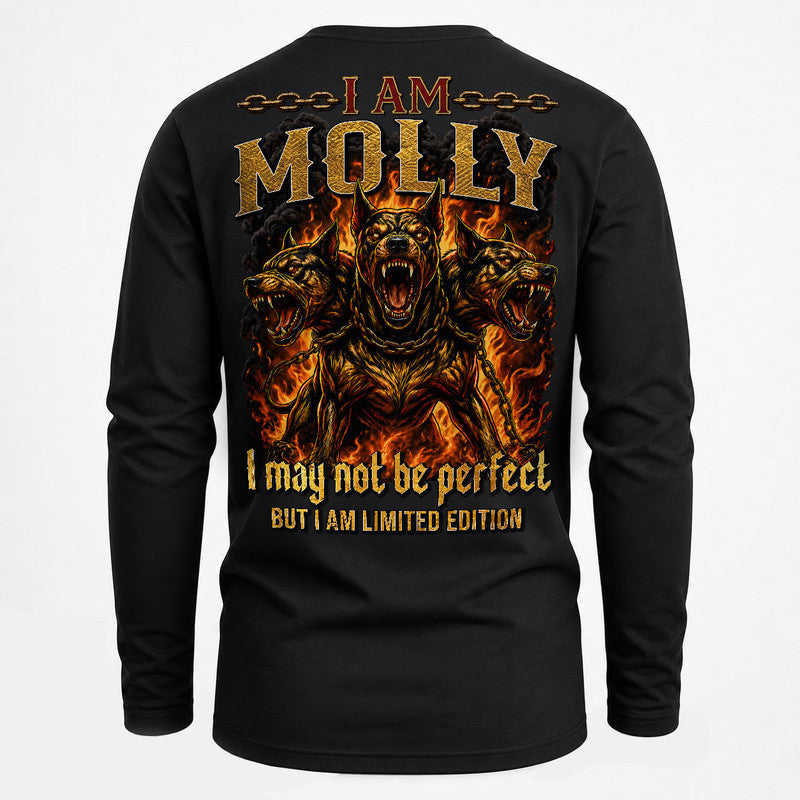 MOLLY MP88-F2-168–Personalized Bold Quote Apparel “I Am NAME I May Not Be Perfect But I Am Limited Edition