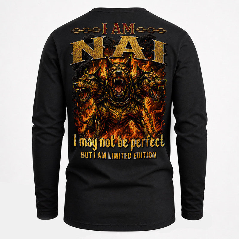 NAI MP88-F2-168–Personalized Bold Quote Apparel “I Am NAME I May Not Be Perfect But I Am Limited Edition