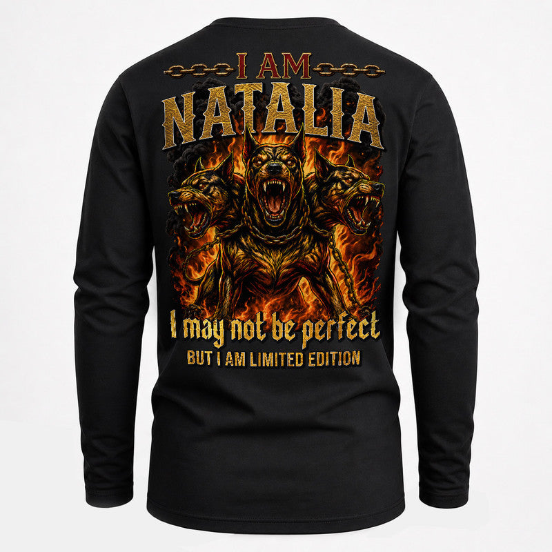 NATALIA MP88-F2-168–Personalized Bold Quote Apparel “I Am NAME I May Not Be Perfect But I Am Limited Edition