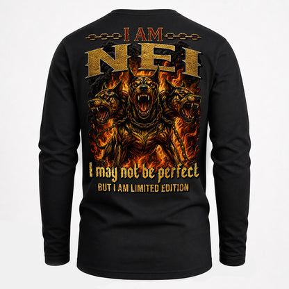 NEI MP88-F2-168–Personalized Bold Quote Apparel “I Am NAME I May Not Be Perfect But I Am Limited Edition
