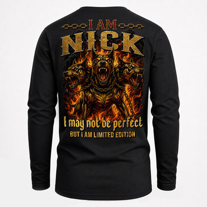NICK MP88-F2-168–Personalized Bold Quote Apparel “I Am NAME I May Not Be Perfect But I Am Limited Edition