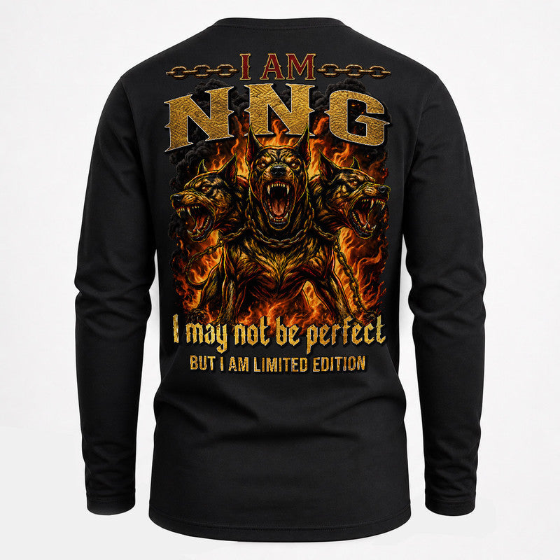 NNG MP88-F2-168–Personalized Bold Quote Apparel “I Am NAME I May Not Be Perfect But I Am Limited Edition