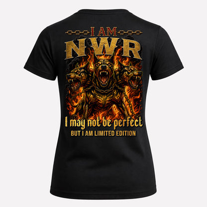NWR MP88-F2-168–Personalized Bold Quote Apparel “I Am NAME I May Not Be Perfect But I Am Limited Edition
