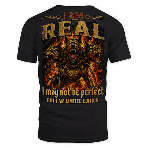 REAL MP88-F2-168–Personalized Bold Quote Apparel “I Am NAME I May Not Be Perfect But I Am Limited Edition