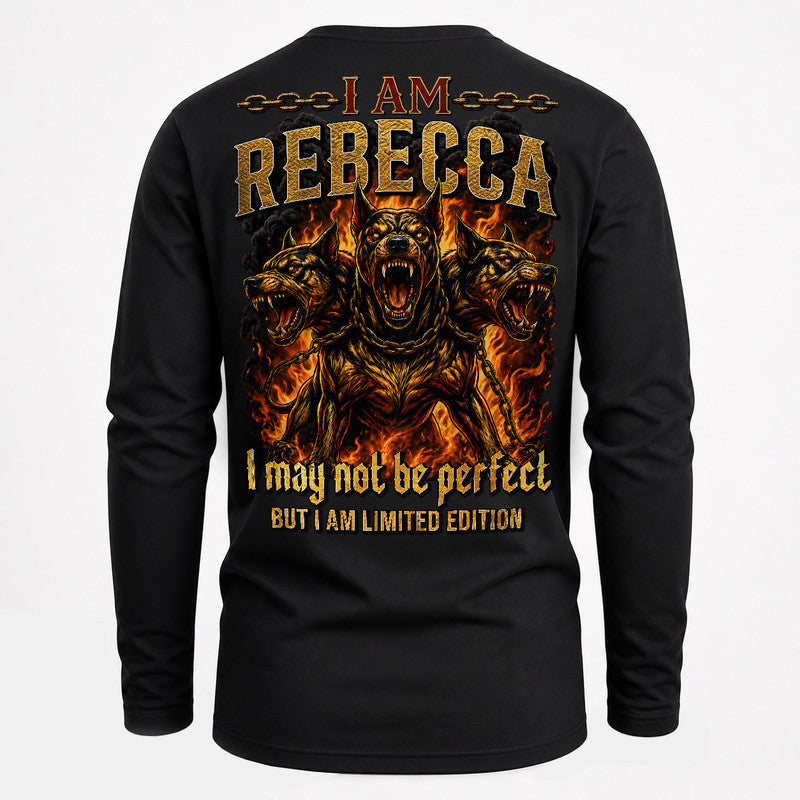 REBECCA MP88-F2-168–Personalized Bold Quote Apparel “I Am NAME I May Not Be Perfect But I Am Limited Edition