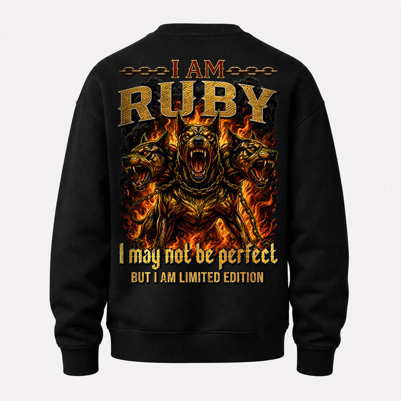 RUBY MP88-F2-168–Personalized Bold Quote Apparel “I Am NAME I May Not Be Perfect But I Am Limited Edition