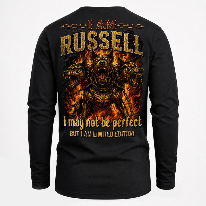 RUSSELL MP88-F2-168–Personalized Bold Quote Apparel “I Am NAME I May Not Be Perfect But I Am Limited Edition