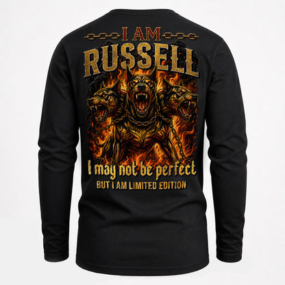 RUSSELL MP88-F2-168–Personalized Bold Quote Apparel “I Am NAME I May Not Be Perfect But I Am Limited Edition