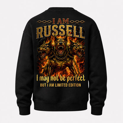 RUSSELL MP88-F2-168–Personalized Bold Quote Apparel “I Am NAME I May Not Be Perfect But I Am Limited Edition